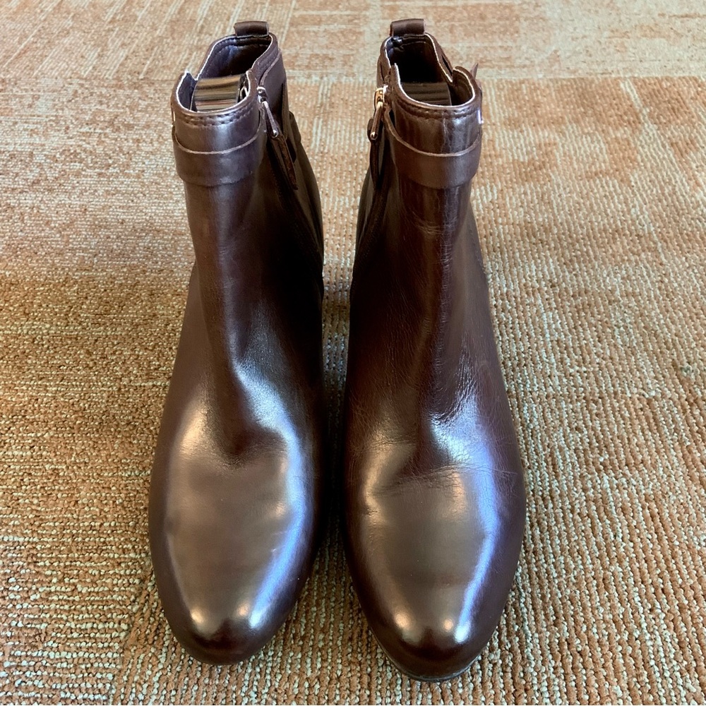 Sam Edelman Espresso Bean Brown Leather Maddox Side Zip Ankle Boots, size 9.5 - Picture 2 of 11